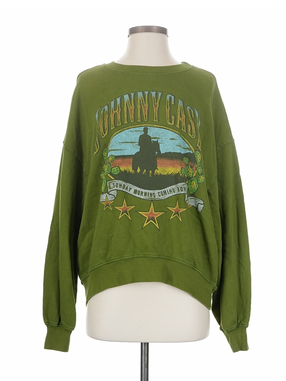 Daydreamer LA Johnny Cash Green Graphic Crewneck Sweatshirt
